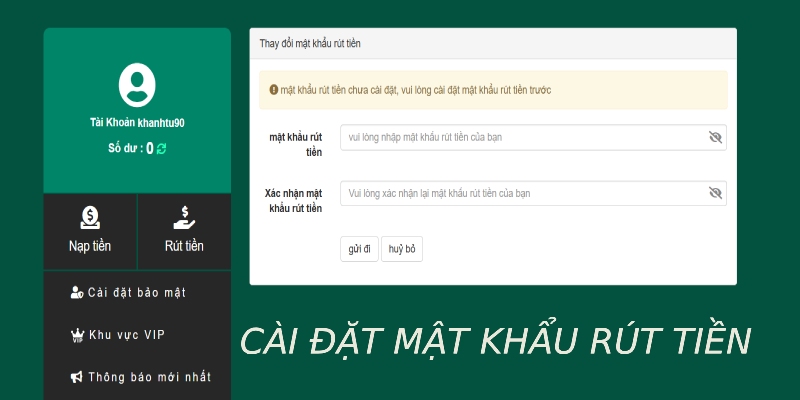 Cài đặt mật khẩu để rút thưởng tại sân chơi